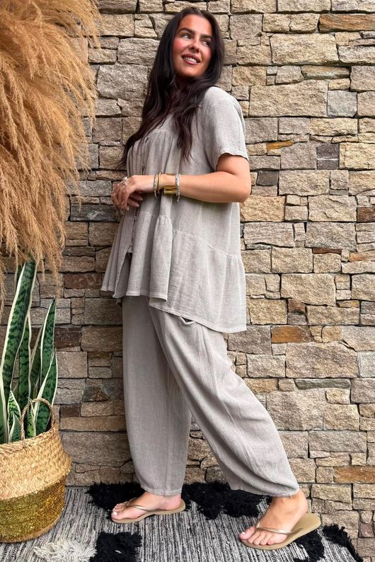 Lina Linen Blend Smock Over Shirt Washed Mocha
